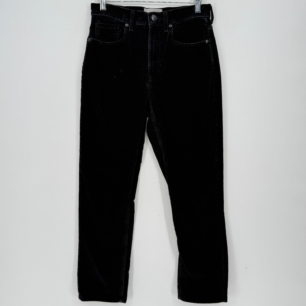 Everlane Corduroy Pants Women 27 Black High Rise Straight Baby Cord Cheeky Crop